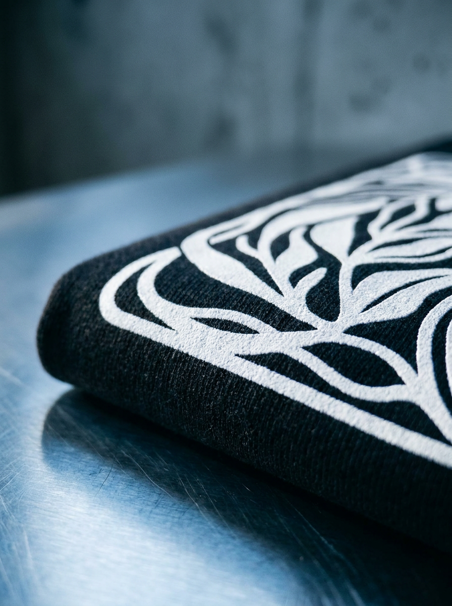 Opaque white Pigmento ink laid solid on black cotton