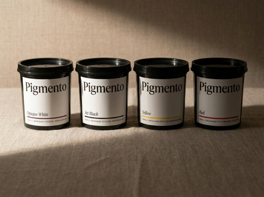 The Pigmento range — water-based textile ink tubs